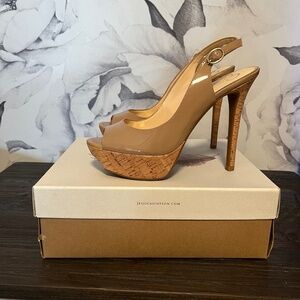 Jessica Simpson Nude Patent Leather Cork Heels